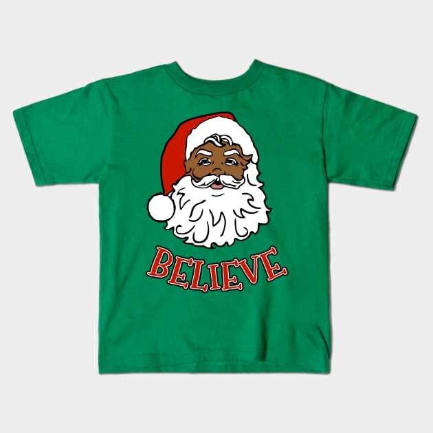 Black Santa Believe Kids T-Shirt by JCD666